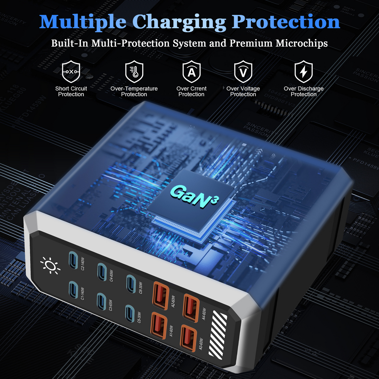 Chargeur Station OEM HW18, 660W, 5A, 4 x USB-A - 6 x USB-C, Noir