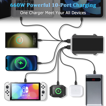 Chargeur Station OEM HW18, 660W, 5A, 4 x USB-A - 6 x USB-C, Noir
