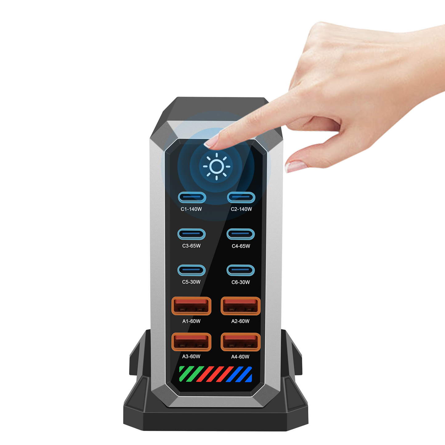 Chargeur Station OEM HW18, 660W, 5A, 4 x USB-A - 6 x USB-C, Noir