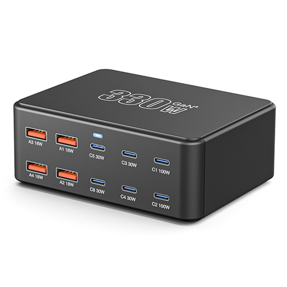 OEM Stationlader HW66, 330W, 5A, 4 x USB-A - 6 x USB-C, Zwart