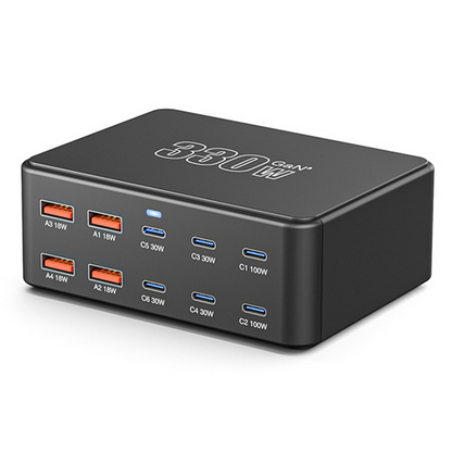 OEM Stationlader HW66, 330W, 5A, 4 x USB-A - 6 x USB-C, Zwart