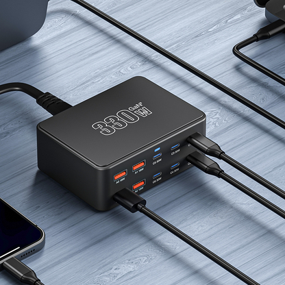OEM Stationlader HW66, 330W, 5A, 4 x USB-A - 6 x USB-C, Zwart