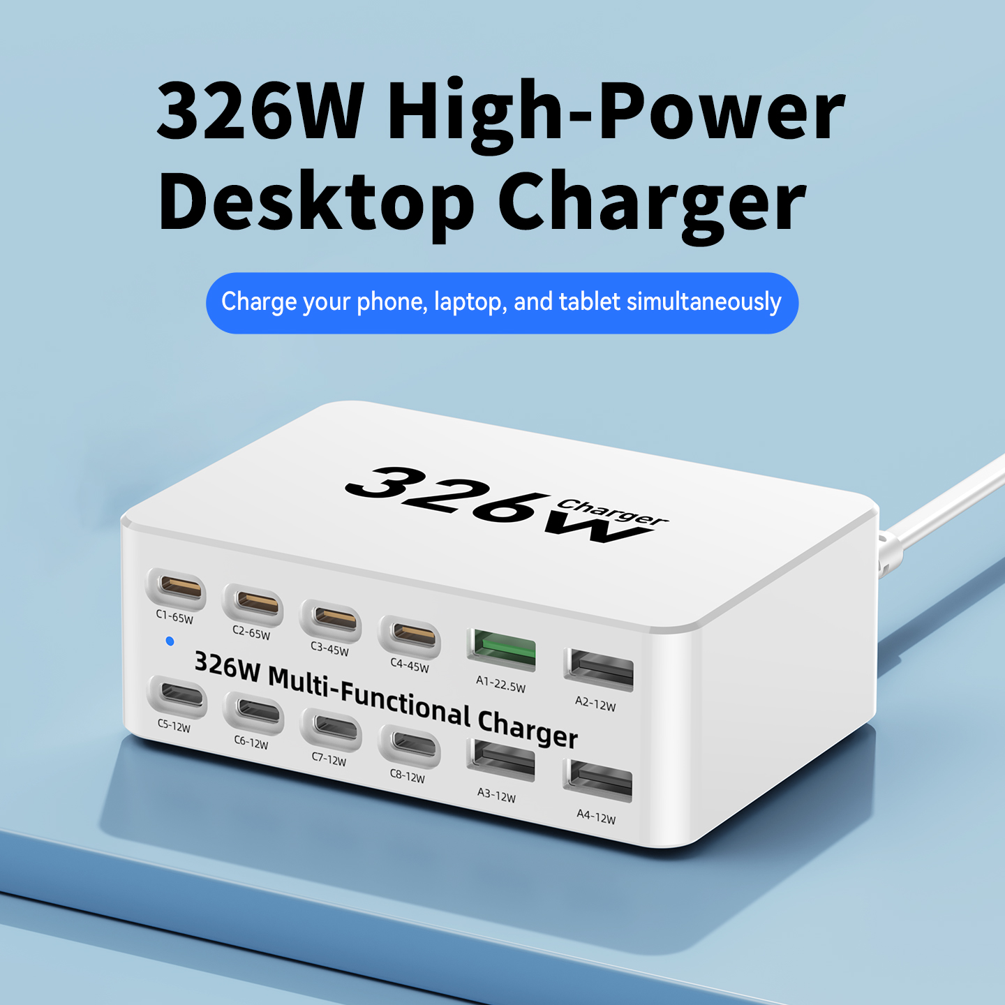 OEM Stationlader WLX-818E, 326W, 3,25A, 4 x USB-A - 8 x USB-C, Wit