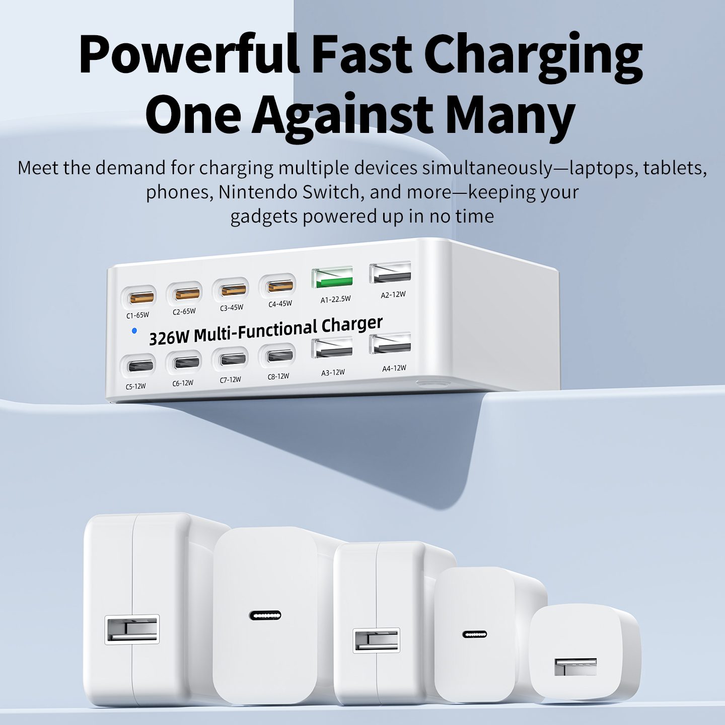 OEM Stationlader WLX-818E, 326W, 3,25A, 4 x USB-A - 8 x USB-C, Wit