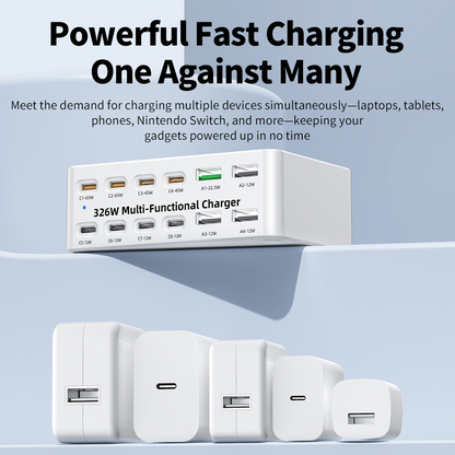 OEM Stationlader WLX-818E, 326W, 3,25A, 4 x USB-A - 8 x USB-C, Wit