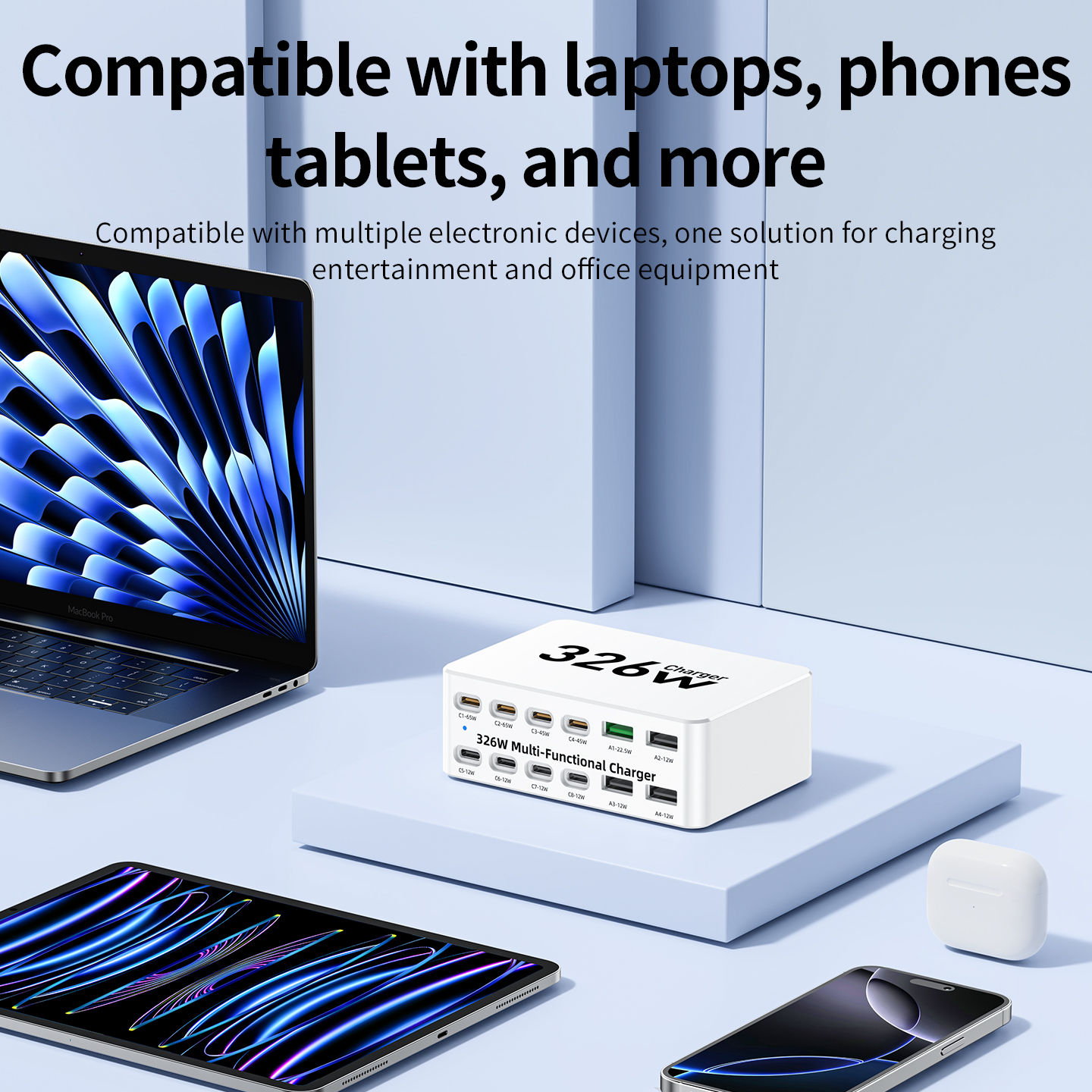 OEM Stationlader WLX-818E, 326W, 3,25A, 4 x USB-A - 8 x USB-C, Wit