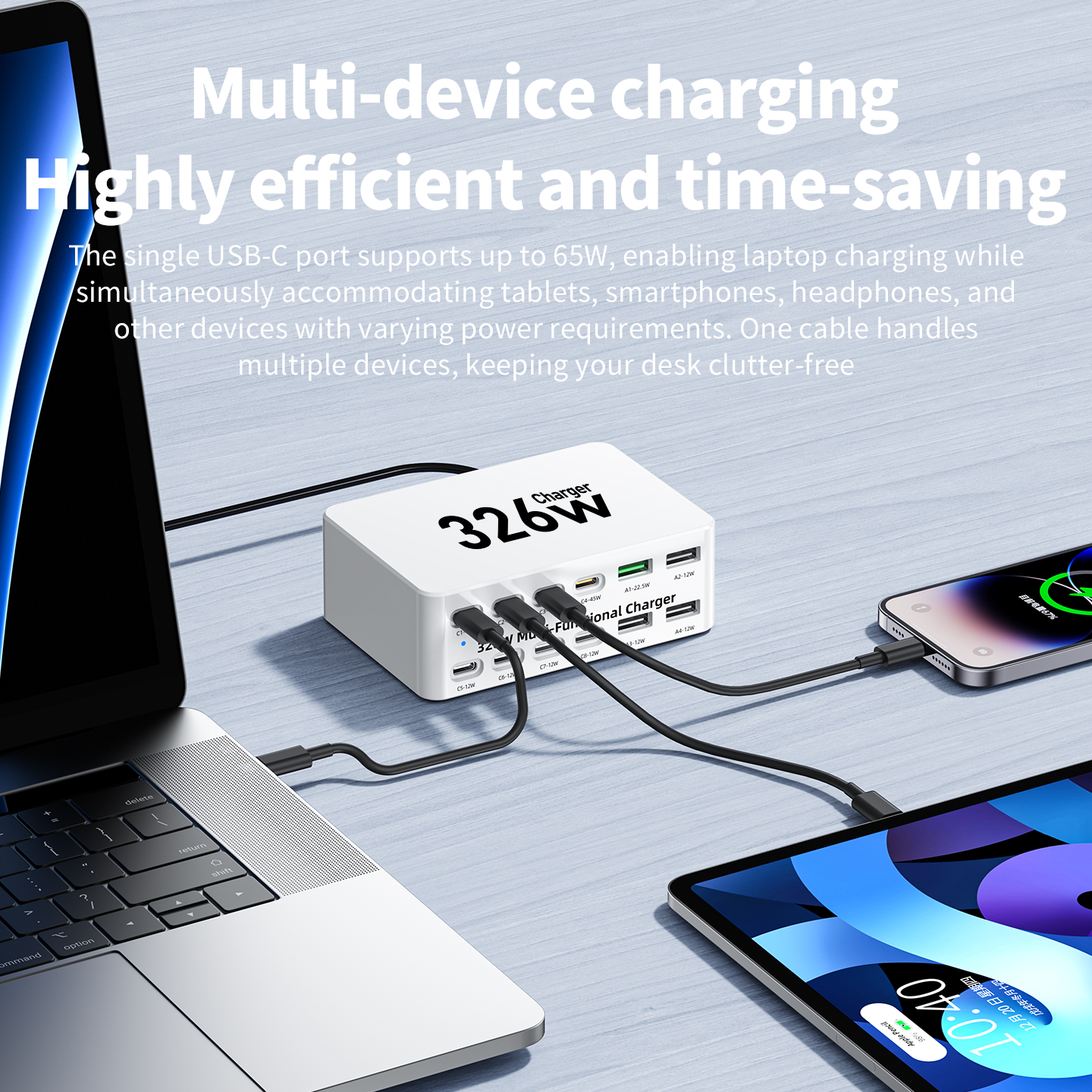 OEM Stationlader WLX-818E, 326W, 3,25A, 4 x USB-A - 8 x USB-C, Wit
