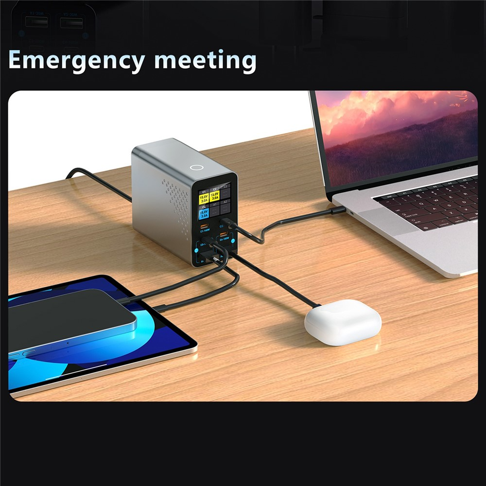 OEM Ladestation WLX-G3 Ladegerät, 140W, 5A, 2 x USB-A - 4 x USB-C, Grau