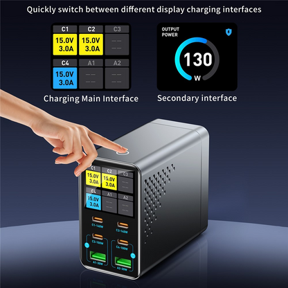 OEM Ladestation WLX-G3 Ladegerät, 140W, 5A, 2 x USB-A - 4 x USB-C, Grau