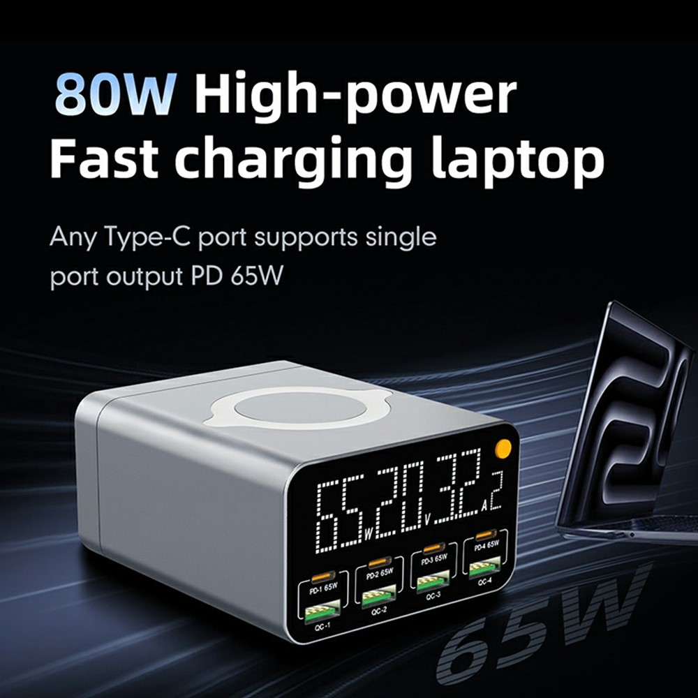 Chargeur Station OEM WLX-M3 QI, 80W, 4 x USB-A - 4 x USB-C, Gris