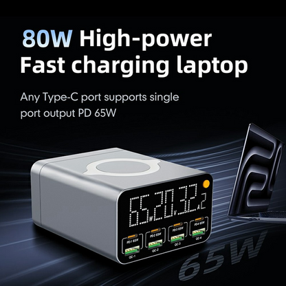 Chargeur Station OEM WLX-M3 QI, 80W, 4 x USB-A - 4 x USB-C, Gris