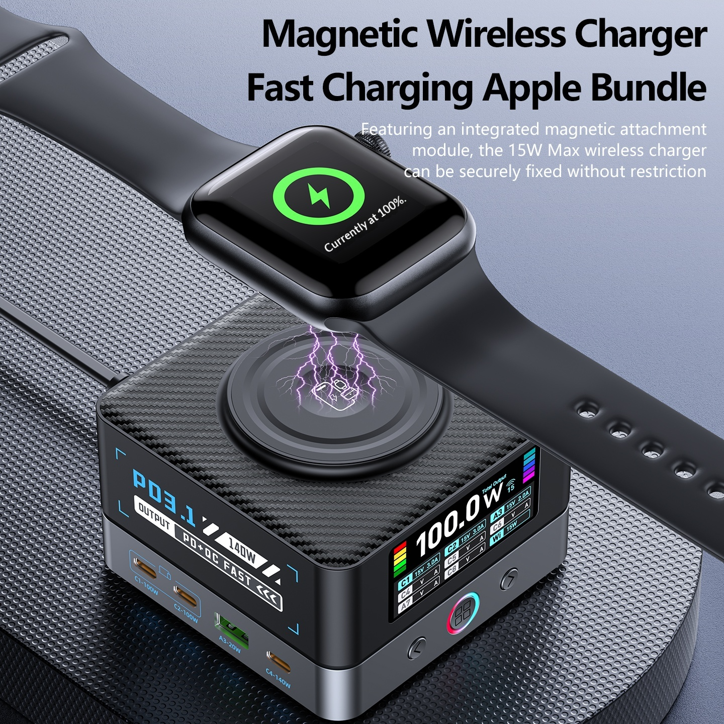 OEM Ladestation WLX-R8A QI Ladegerät, 140W, 5A, 2 x USB-A - 6 x USB-C, Grau