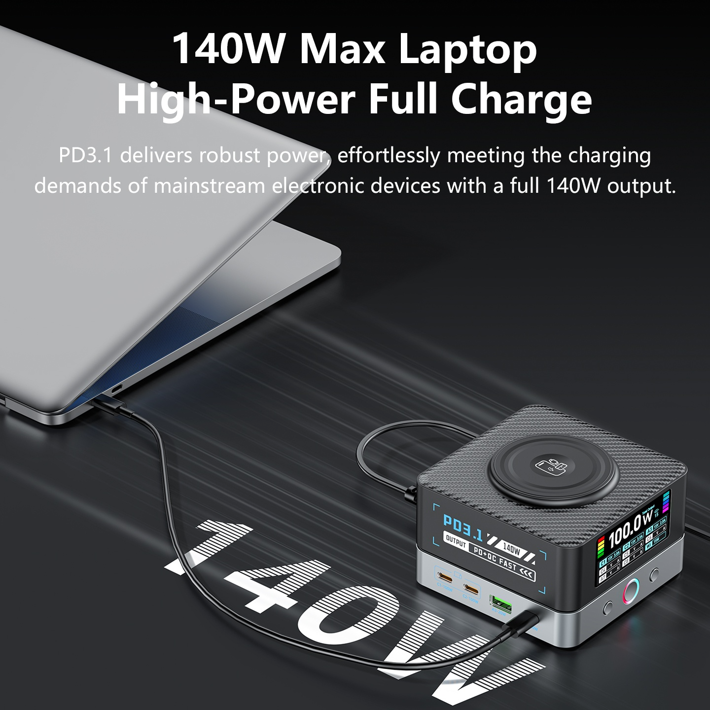 OEM Ladestation WLX-R8A QI Ladegerät, 140W, 5A, 2 x USB-A - 6 x USB-C, Grau
