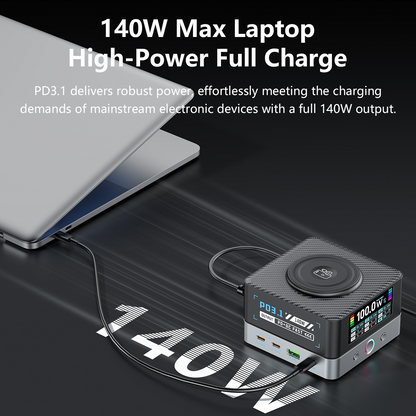 OEM Ladestation WLX-R8A QI Ladegerät, 140W, 5A, 2 x USB-A - 6 x USB-C, Grau