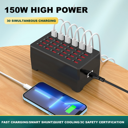 OEM Ladestation WT-268 Ladegerät, 150W, 2,4A, 30 x USB-A, Schwarz
