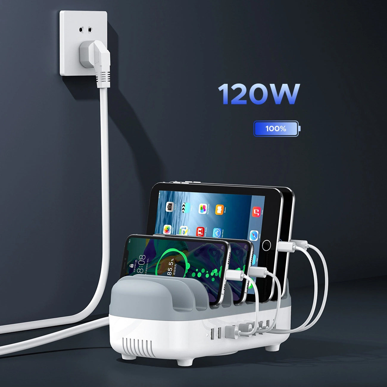 Orico DUK-10P-V1 Oplaadstation, 120W, 2.4A, 10 x USB-A, Wit