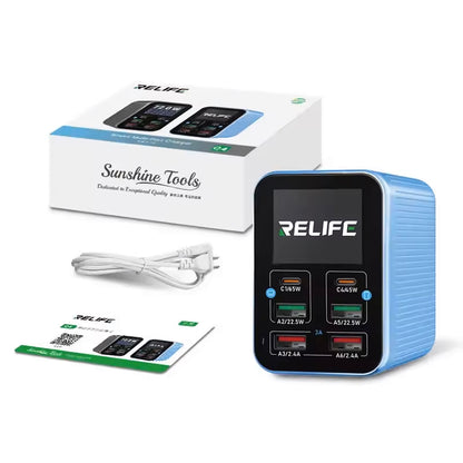 Ladestation Relife Q4, 72W, 5A, 2 x USB-C - 4 x USB-A, Blau
