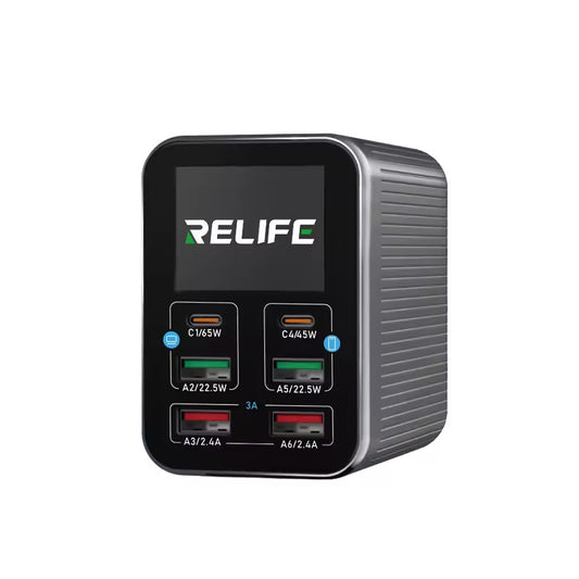 Opladerstation Relife Q4, 72W, 5A, 2 x USB-C - 4 x USB-A, Grijs