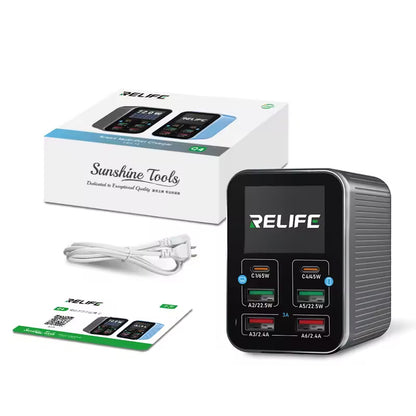 Ladestation Relife Q4, 72W, 5A, 2 x USB-C - 4 x USB-A, Grau
