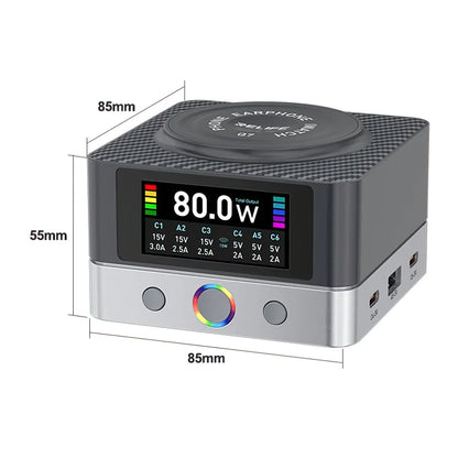 Ladestation Relife Q7 QI, 80W, 3.25A, 2 x USB-A - 4 x USB-C, Grau