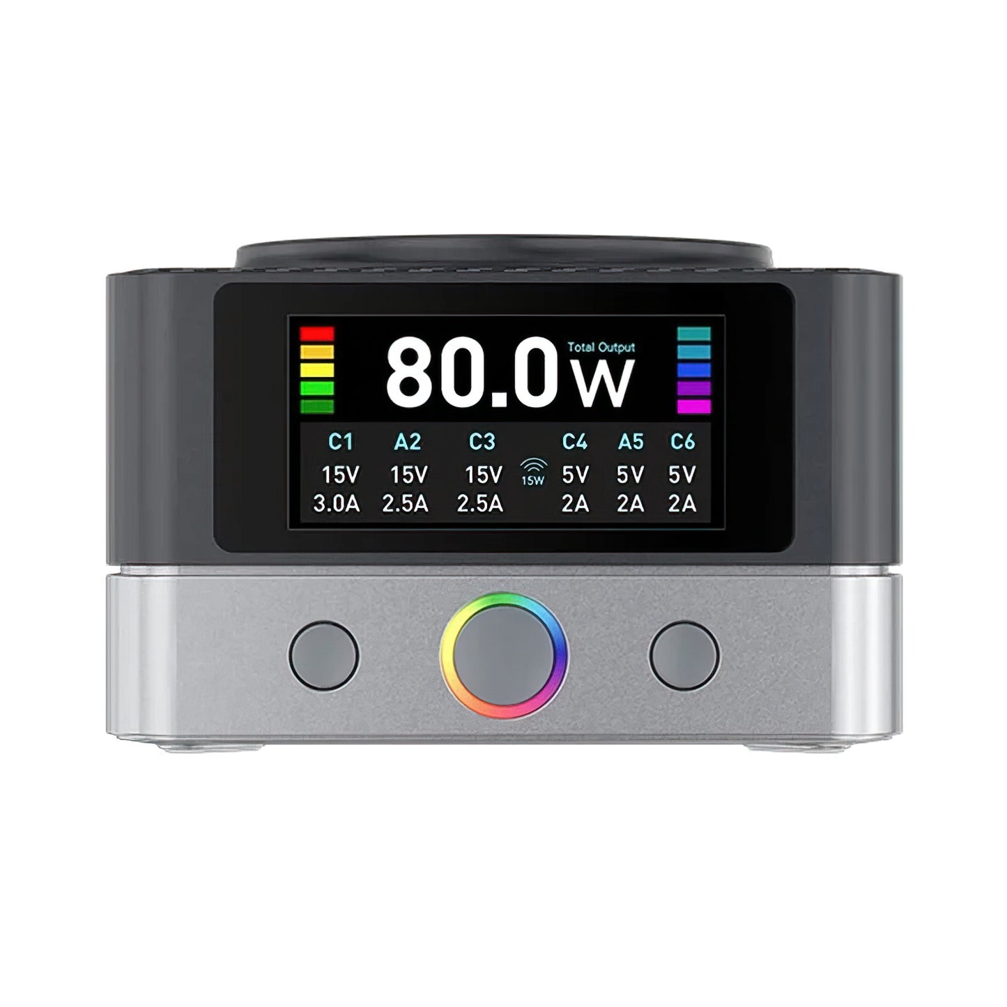 Ladestation Relife Q7 QI, 80W, 3.25A, 2 x USB-A - 4 x USB-C, Grau