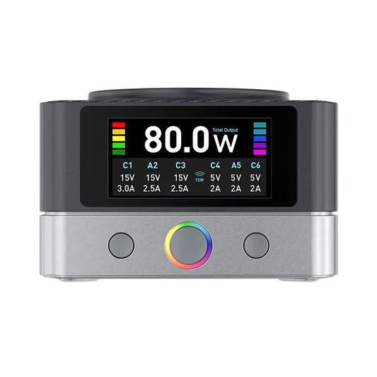 Oplaadstation Relife Q7 QI, 80W, 3.25A, 2 x USB-A - 4 x USB-C, Gri