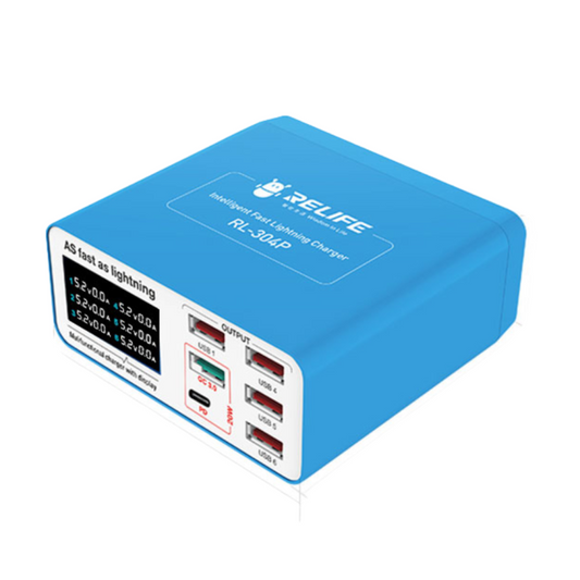 Oplaadstation Relife RL-304P, 40W, 3A, 1 x USB-C - 5 x USB-A, Blauw
