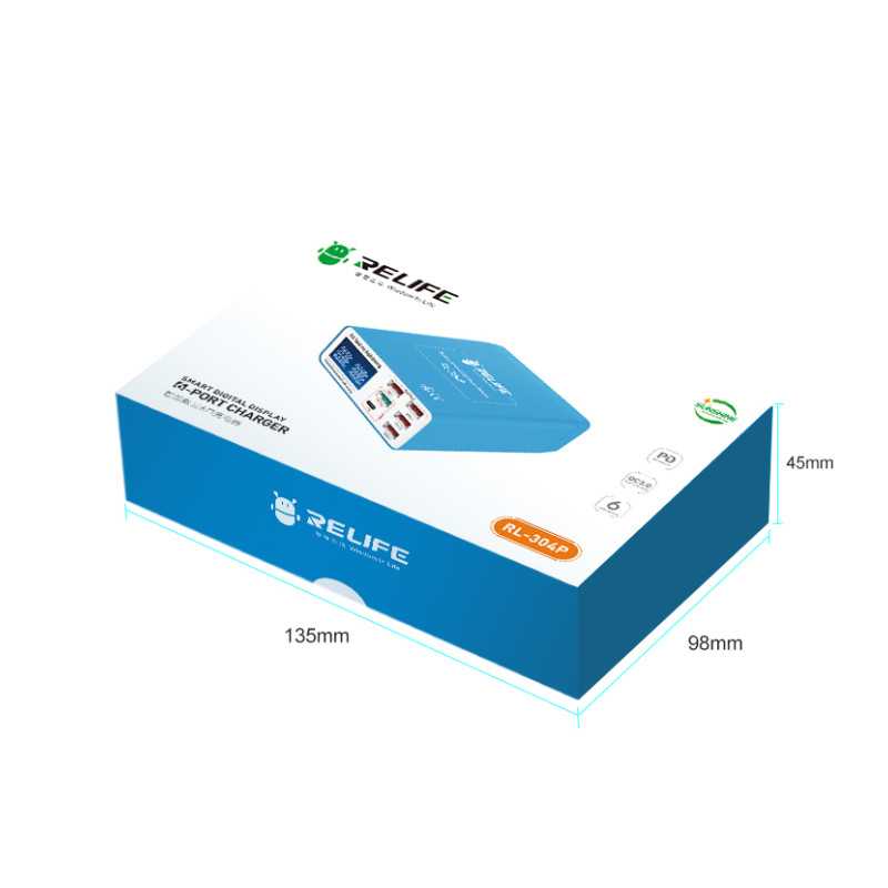 Chargeur Station Relife RL-304P, 40W, 3A, 1 x USB-C - 5 x USB-A, Bleu