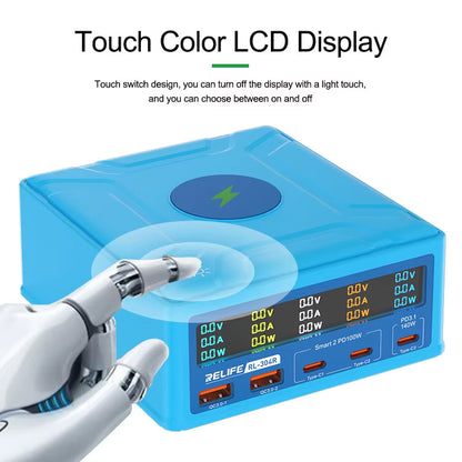 Chargeur Station Relife RL-304R QI, 260W, 3A, 2 x USB-A - 3 x USB-C, Bleu