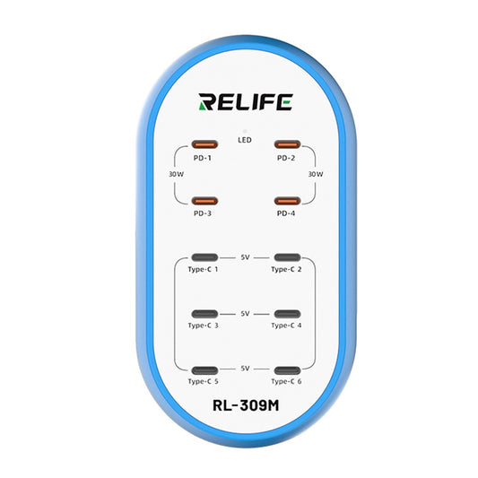 Relife RL-309M Ladestation Ladegerät, 72W, 10 x USB-C, Blau