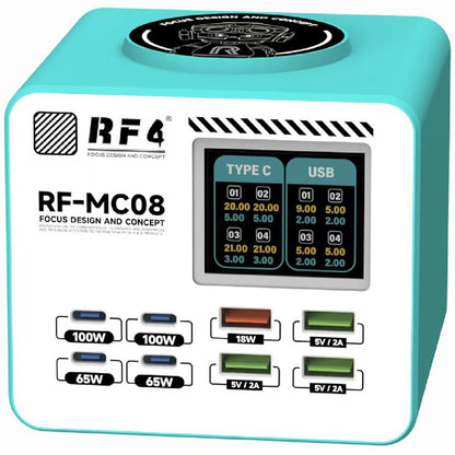 Chargeur Station RF4 RF-MC08, 150W, 5A, 4 x USB-A - 4 x USB-C, Turquoise