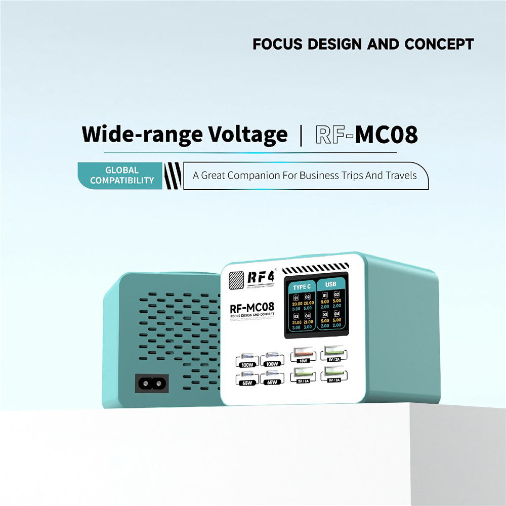 Chargeur Station RF4 RF-MC08, 150W, 5A, 4 x USB-A - 4 x USB-C, Turquoise