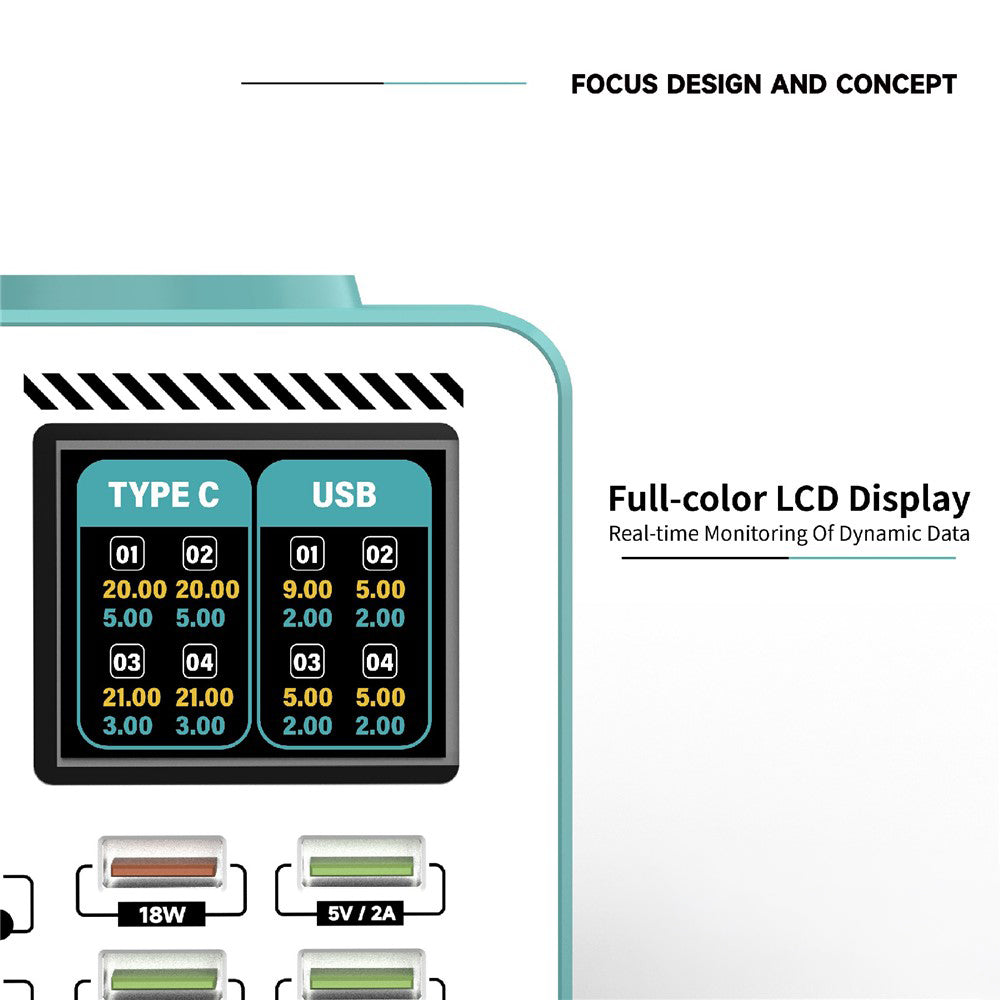 Chargeur Station RF4 RF-MC08, 150W, 5A, 4 x USB-A - 4 x USB-C, Turquoise
