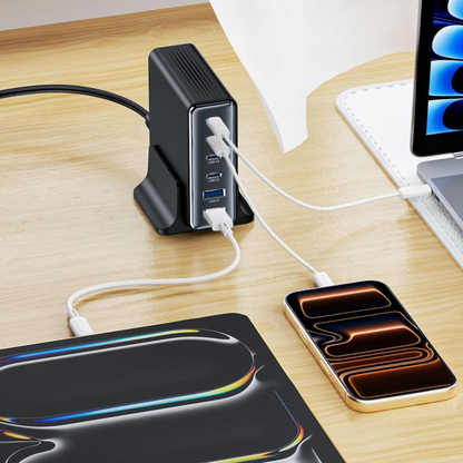 Chargeur Station Tech-Protect DC160W-GAN, 160W, 5A, 2 x USB-A - 4 x USB-C, Noir