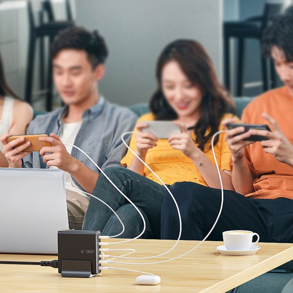 Chargeur Station Tech-Protect DC160W-GAN, 160W, 5A, 2 x USB-A - 4 x USB-C, Noir