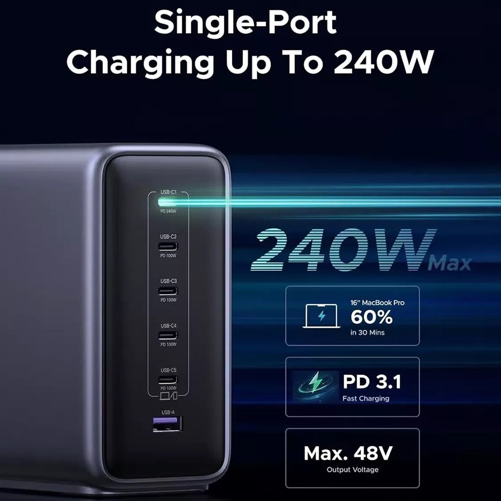 UGREEN Nexode X759 (55550B) Oplaadstation, 500W, 5A, 1 x USB-A - 5 x USB-C, Grijs