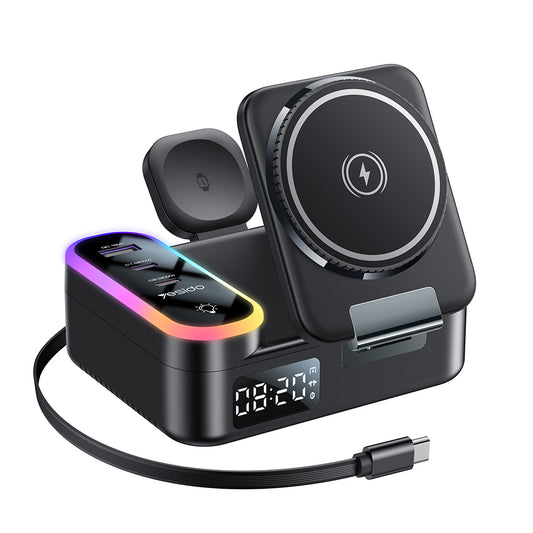 Chargeur Station Yesido DS38 Display QI 3en1, 65W, 3A, 1 x USB-A - 2 x USB-C, Noir