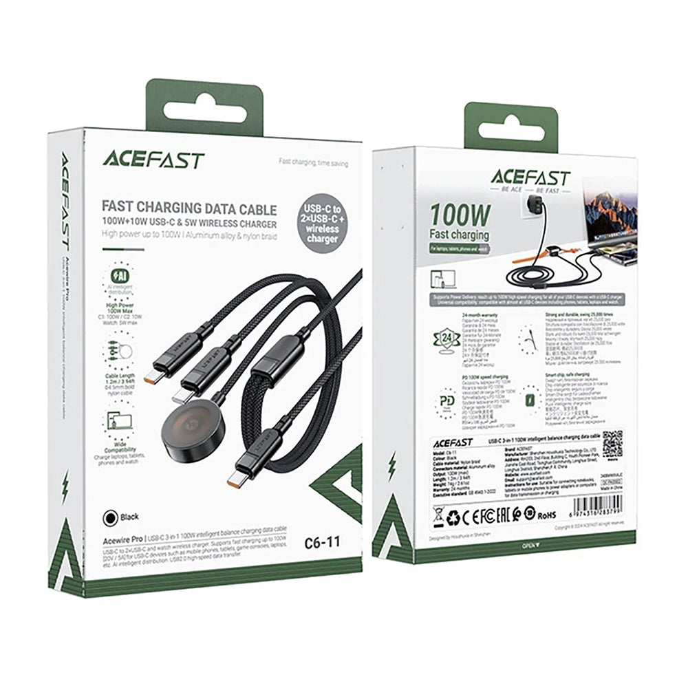 Acefast 4in1 Wireless-Ladegerät für Apple Watch Series, USB-C, Schwarz