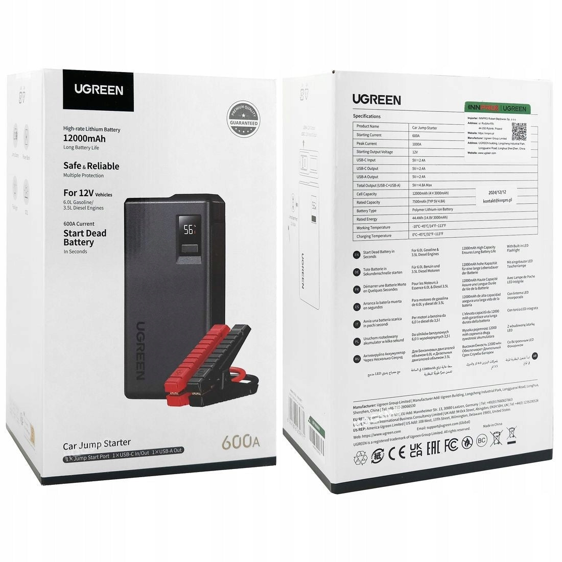Démarreur de voiture UGREEN ES702, 1000A