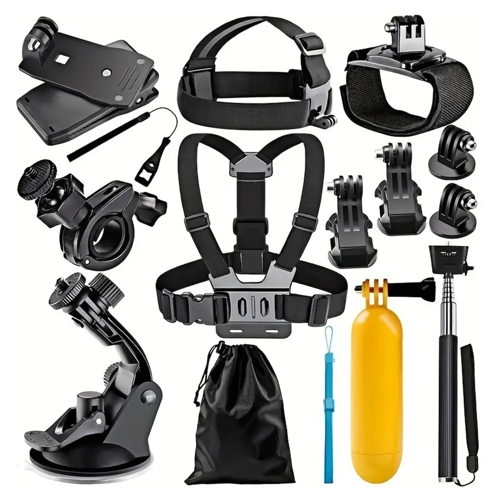 Kit d'accessoires pour caméra sport Techsuit SA15 pour GoPro / SJCAM Series, 15 en 1, Noir