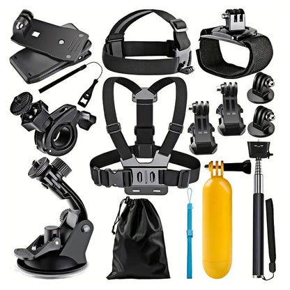 Kit d'accessoires pour caméra sport Techsuit SA15 pour GoPro / SJCAM Series, 15 en 1, Noir