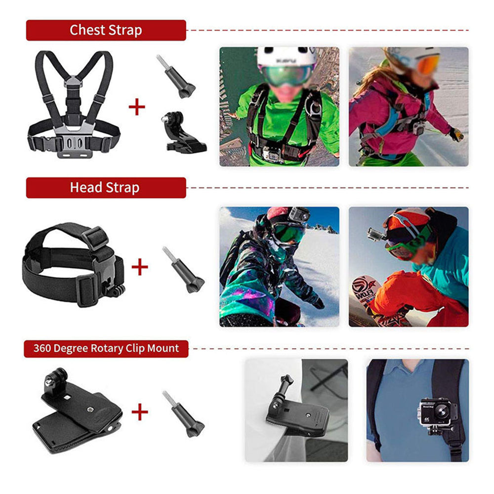 Kit d'accessoires pour caméra sport Techsuit SA15 pour GoPro / SJCAM Series, 15 en 1, Noir