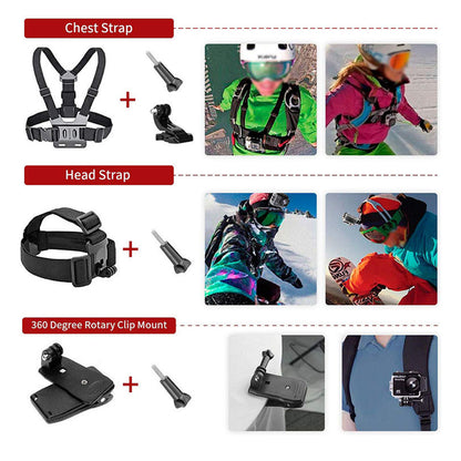 Kit d'accessoires pour caméra sport Techsuit SA15 pour GoPro / SJCAM Series, 15 en 1, Noir