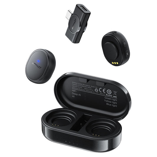 Lavalier Acefast R3, USB-C, Set 2 stuks, Zwart