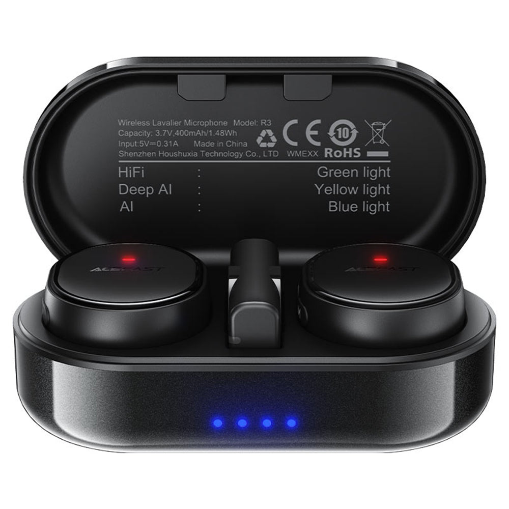 Lavalier Acefast R3, USB-C, Set 2 stuks, Zwart