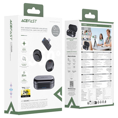 Lavalier Acefast R3, USB-C, Set 2 stuks, Zwart