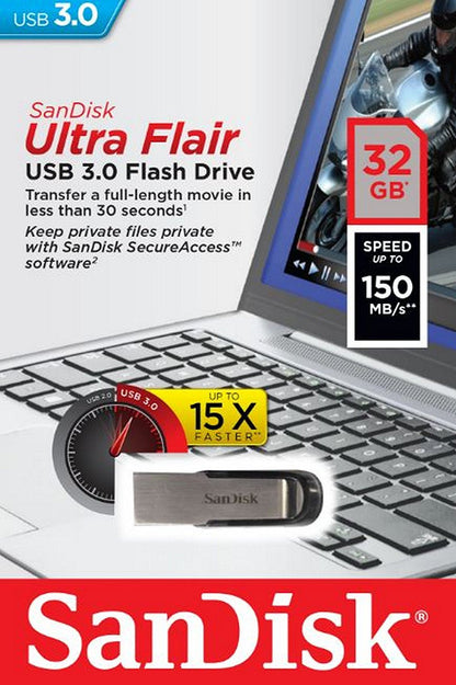 Externe USB-A 3.0 SanDisk Ultra Flair Geheugen, 32Gb SDCZ73-032G-G46
