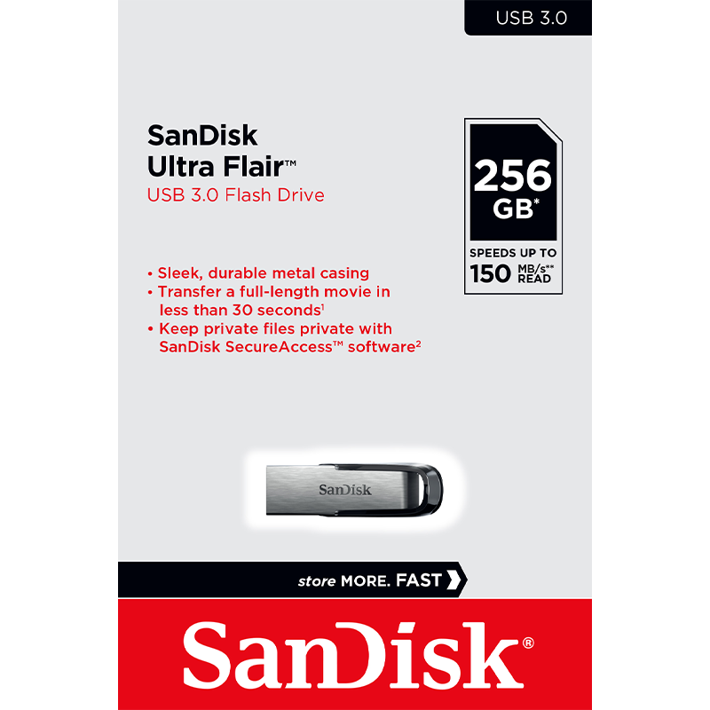 Mémoire Externe USB-A 3.0 SanDisk Ultra Flair, 256Go SDCZ73-256G-G46