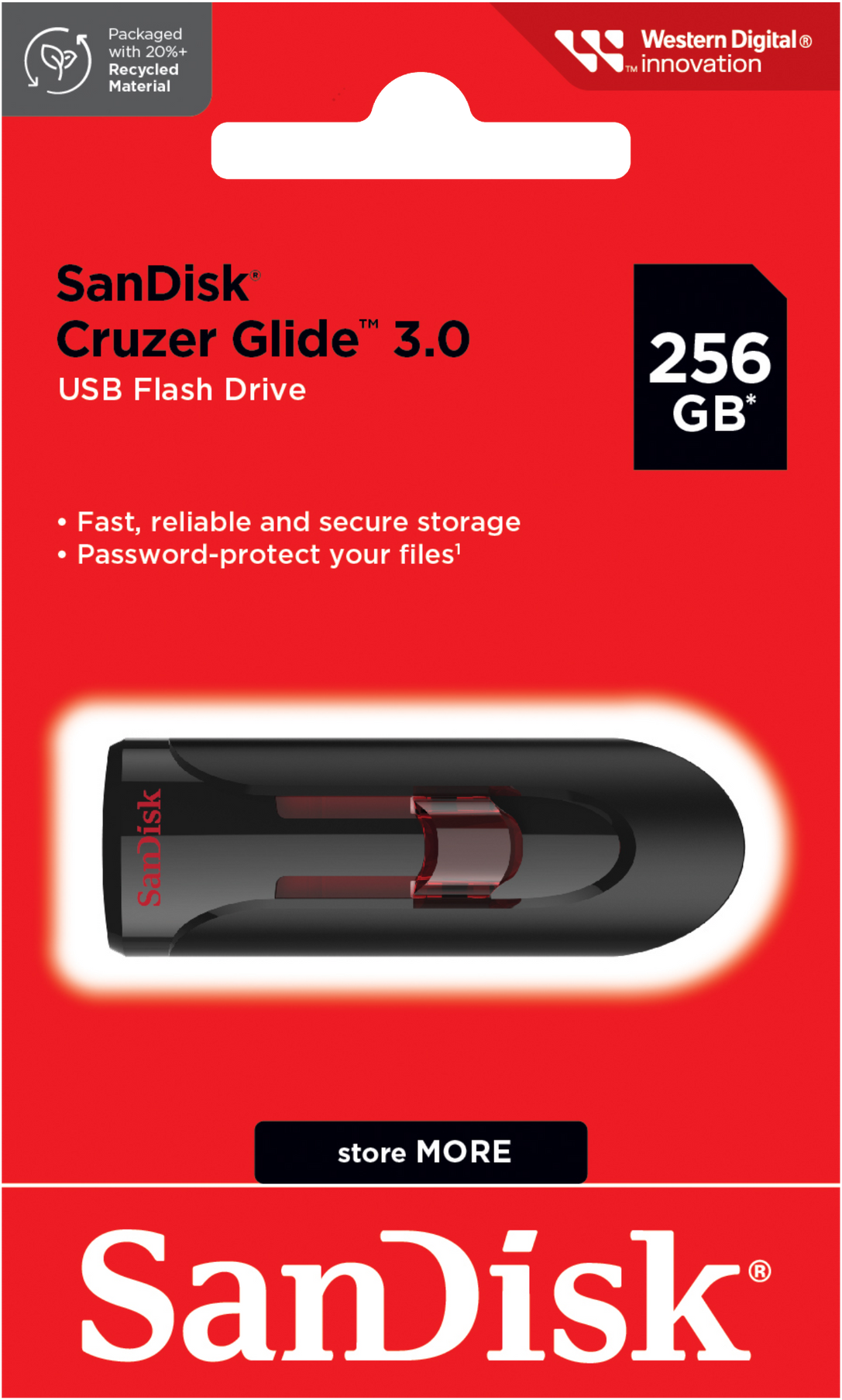 Externer USB-A 3.0 Speicher SanDisk Cruzer Glide, 256Gb SDCZ600-256G-G35