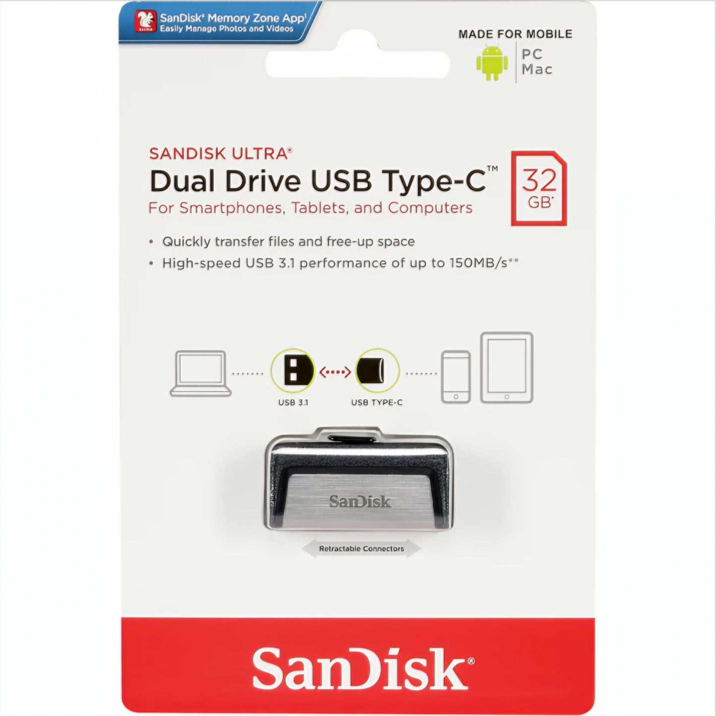 Externe USB-A 3.1 / USB-C SanDisk Ultra Dual Drive, 32Gb SDDDC2-032G-G46